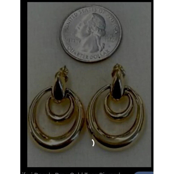 Crown Trifari Door Knocker Earrings Gold Tone Pierced Double Drops Vintage - Picture 3 of 6